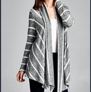 Gray & White Striped Cardigan - Long Sleeve